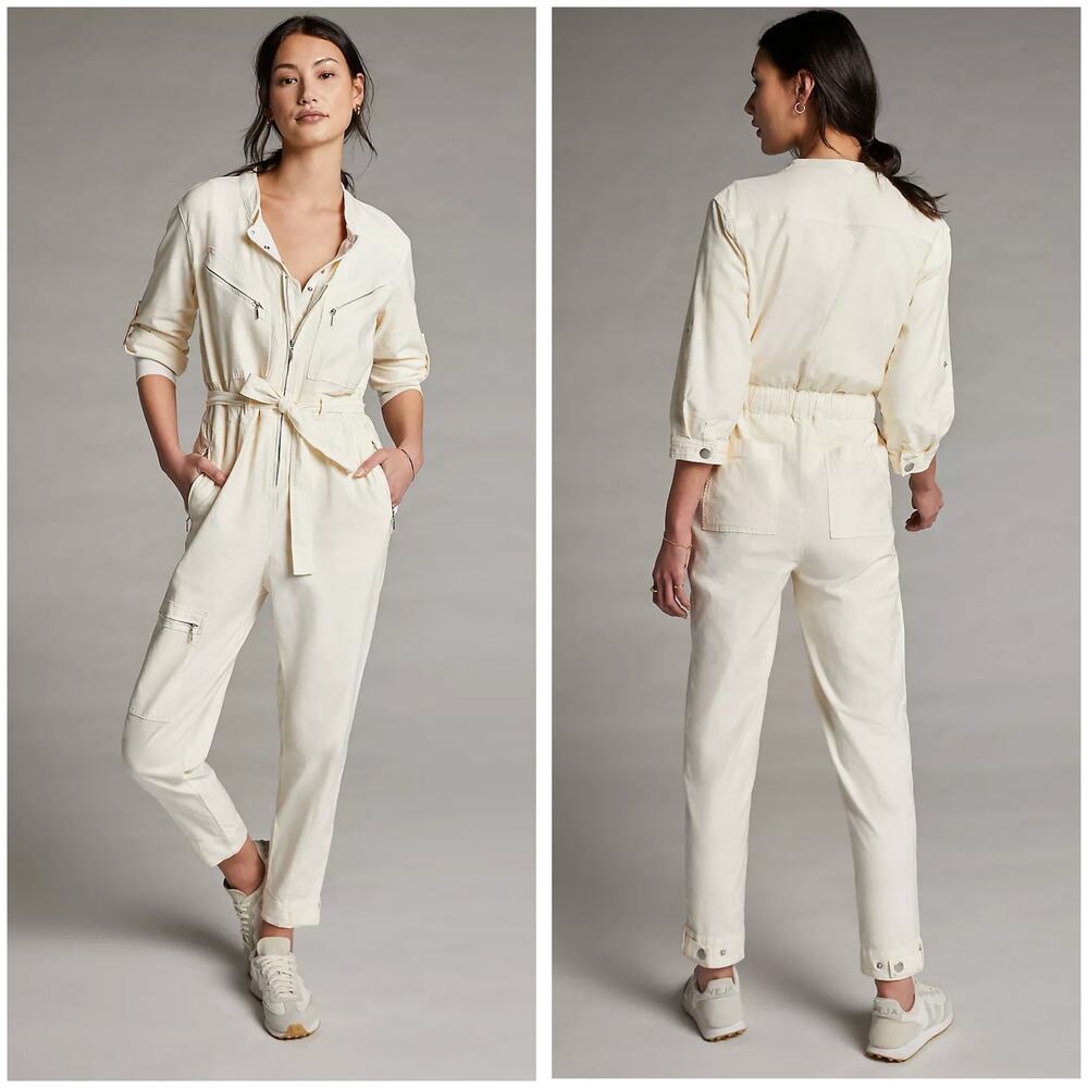 Anthropologie Charlize Utility Jumpsuit Size Small Cream Aviator Flight Suit